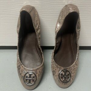 Tory Burch Women's Snakeskin Metallic Flats